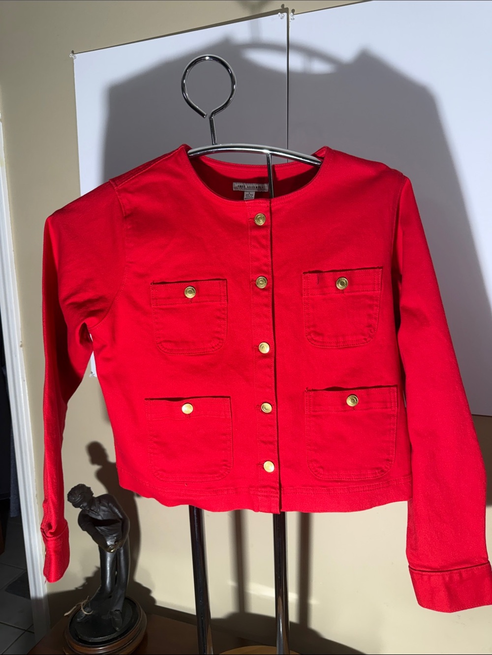 Women’s Red Button-Front Pocket Jacket